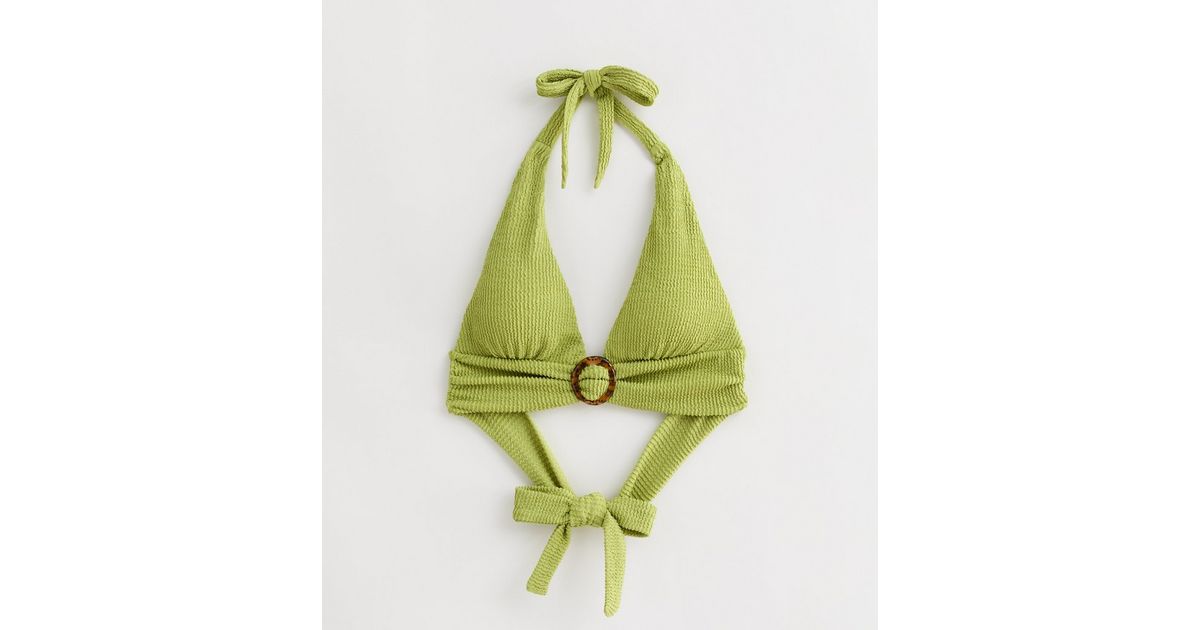 Gini London Green Textured Halterneck Bikini Top New Look