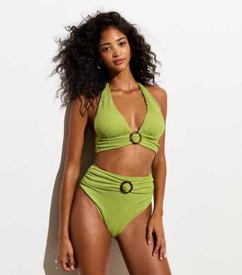 Gini London Green Textured High-Waisted Bikini Bottoms