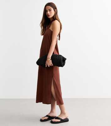 Rust Linen Blend Halter Neck Midi Dress