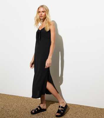 Black Tie-Front Slip Dress