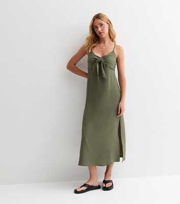 Khaki Tie-Front Slip Dress