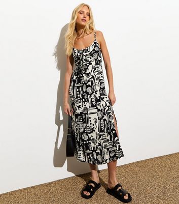 green emerald velvet dress Women's Black Abstract Printed Midi Dress L / Black