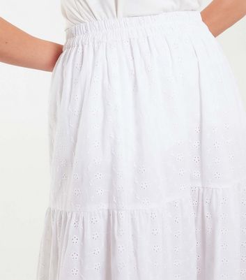 Blue Vanilla White Broderie Cotton Maxi Skirt New Look