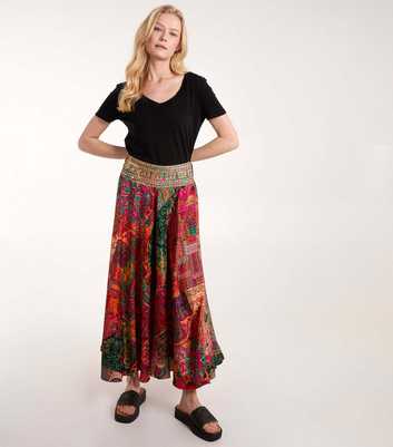 Blue Vanilla Red Patchwork Print Wide Leg Trousers