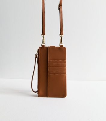 Tan Leather-Look Zip Purse Phone Bag