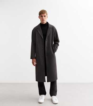 Grey Relaxed Lined Longline Crombie Coat 