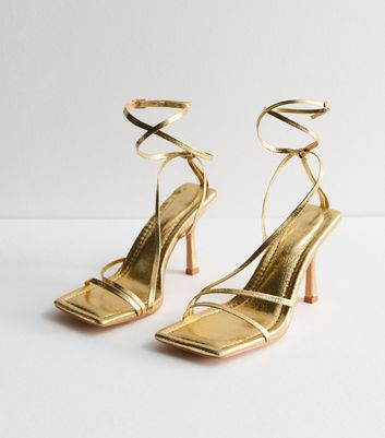 Public Desire Gold Strappy Heel Sandals New Look