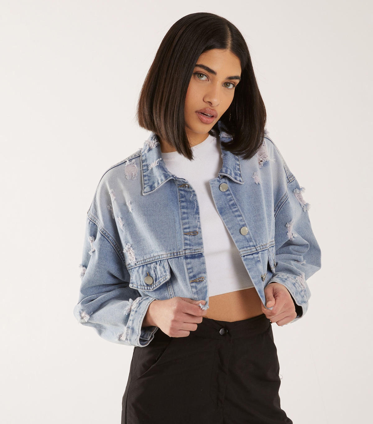 Women's Pale Blue Distressed Denim Jacket Pink Vanilla New Look