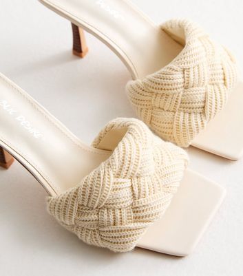Public Desire Cream Knitted Slip On Heel Sandals New Look