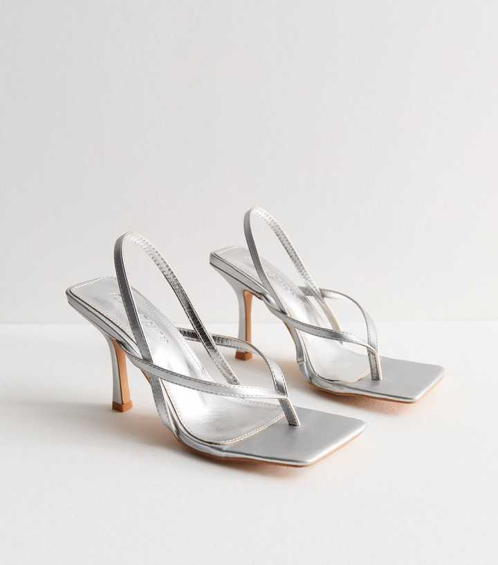 Public Desire Moonlight Silver Strappy Stiletto Sandals 