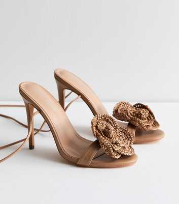 Public Desire Karla Brown Padded Woven Flower Heeled Sandals