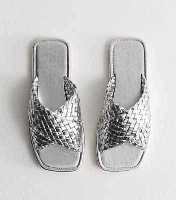 Public Desire Silver Woven Cross-Strap Sandals