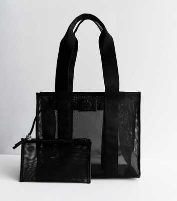 Black Mesh Pouch and Tote Bag 