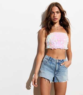 White Strappy Sequin Crop Top