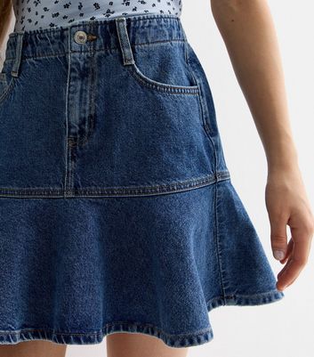 Girls Blue Denim Peplum Skirt New Look