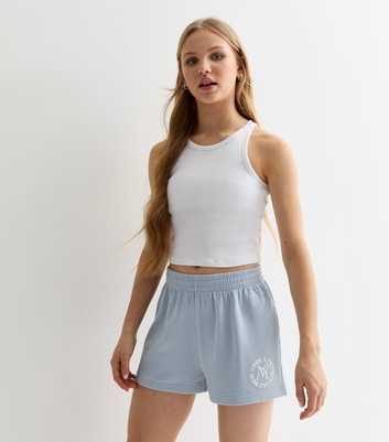Girls Pale Blue NY Embroidered Jogger Shorts