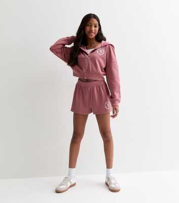Girls Deep Pink NY Embroidered Jogger Shorts