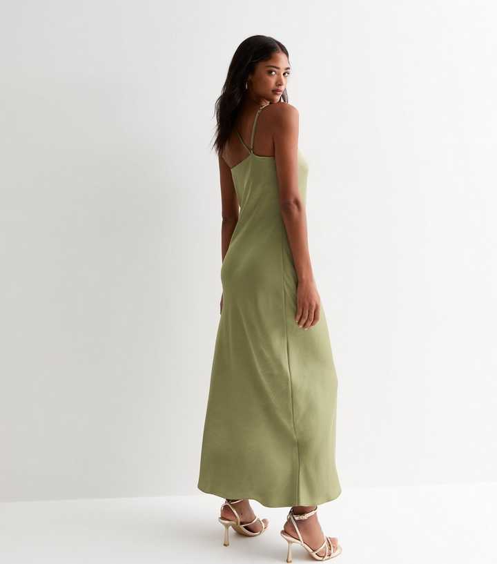 Light Green One-Shoulder Satin Maxi Slip Dress | New Look 