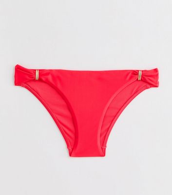 Red Metal Trim Tanga Bikini Bottoms New Look