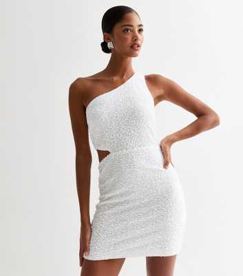 White Velvet Sequin One Shoulder Mini Dress