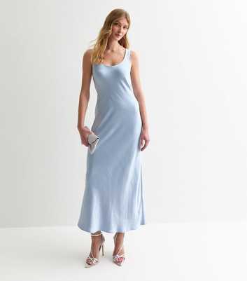 Tall Blue Scoop-Neck Satin Maxi Slip Dress