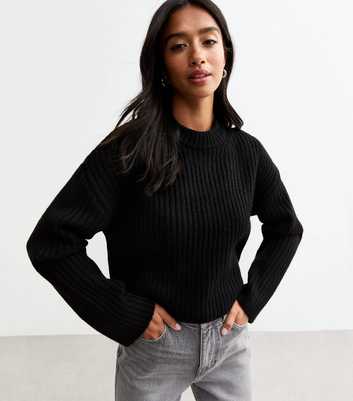 Petite Black Ribbed Knit Jumper