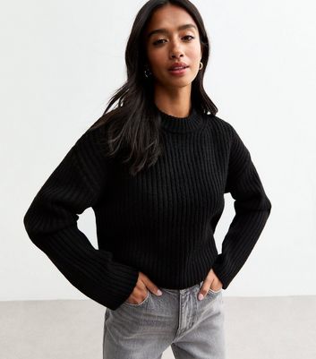 Petite Black Ribbed Knit Jumper New Look