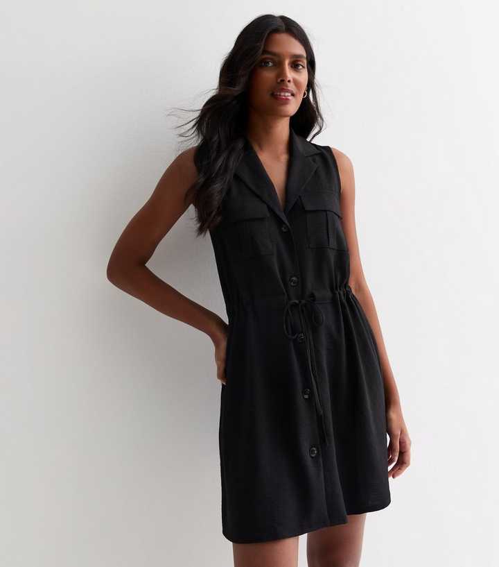 Black Sleeveless Utility Shirt Dress Black Sleeveless Utility Shirt Dress