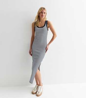 Tall White Stripe Scoop Neck Midi Dress