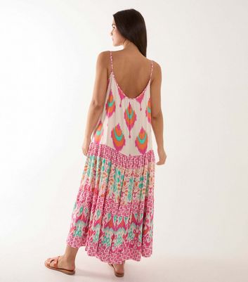 Blue Vanilla Pink Abstract Print Strappy Midi Dress New Look