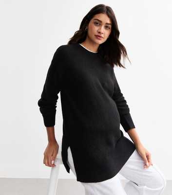 Maternity Black Side Slit Longline Jumper 