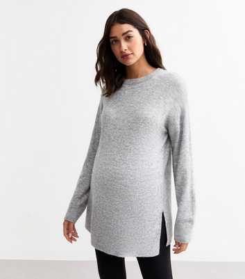 Maternity Grey Side Slit Longline Jumper 