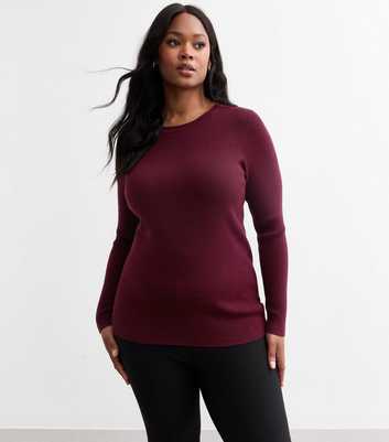 Curves Burgundy Crew Neck Jumper