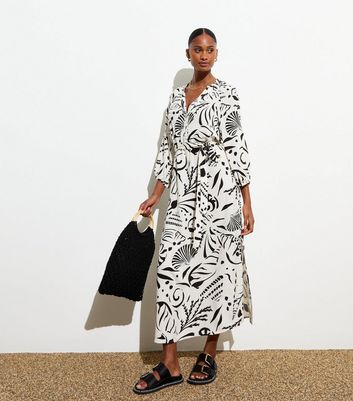 Off-White Abstract-Print Shirt Midi Dress New Look