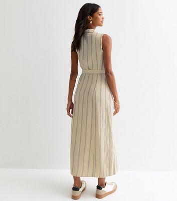 Off White Stripe Printed Belted Midi Shirt Dress New Look