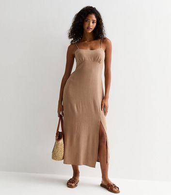 Rust Split Hem Midi Slip Dress New Look