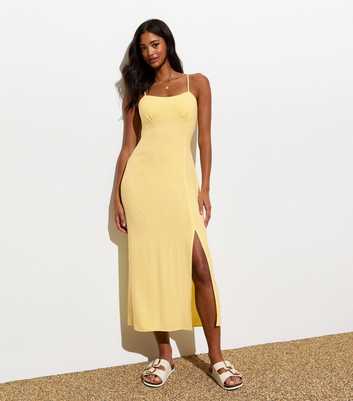 Yellow Split Hem Midi Slip Dress