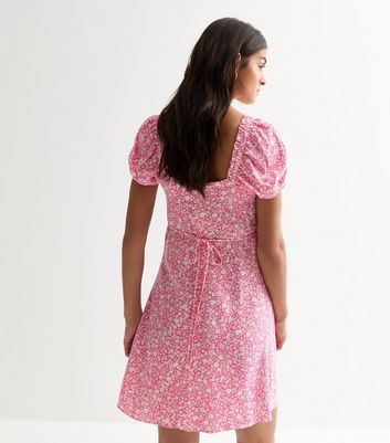 Pink Ditsy Floral Milkmaid Mini Dress New Look
