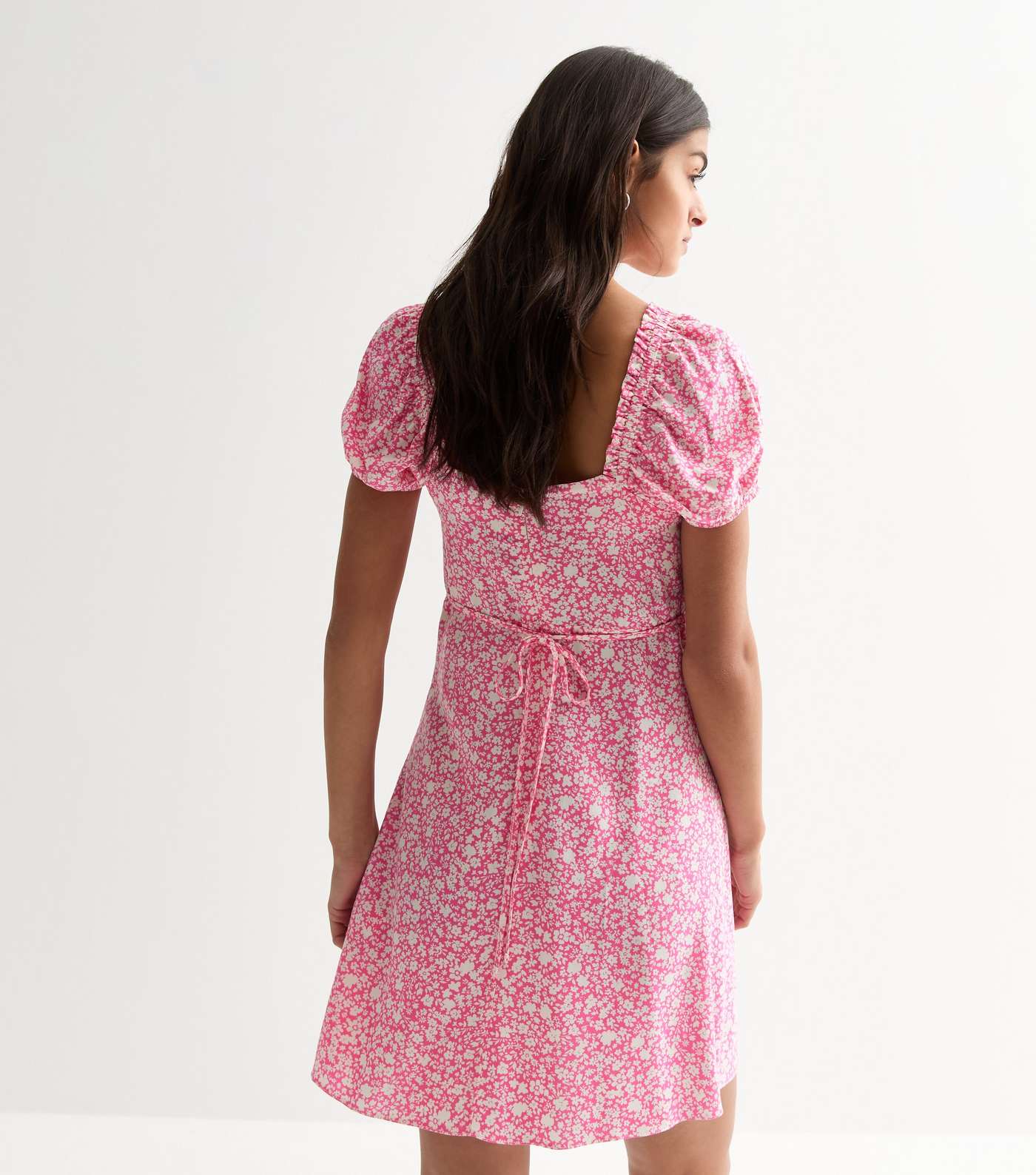 Pink Ditsy Floral Milkmaid Mini Dress Image 4