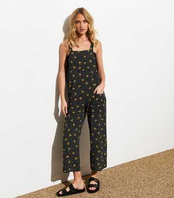 Black Sunflower Ditsy Print Cropped Jumpsuit