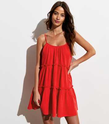 Red Strappy Tiered Mini Dress