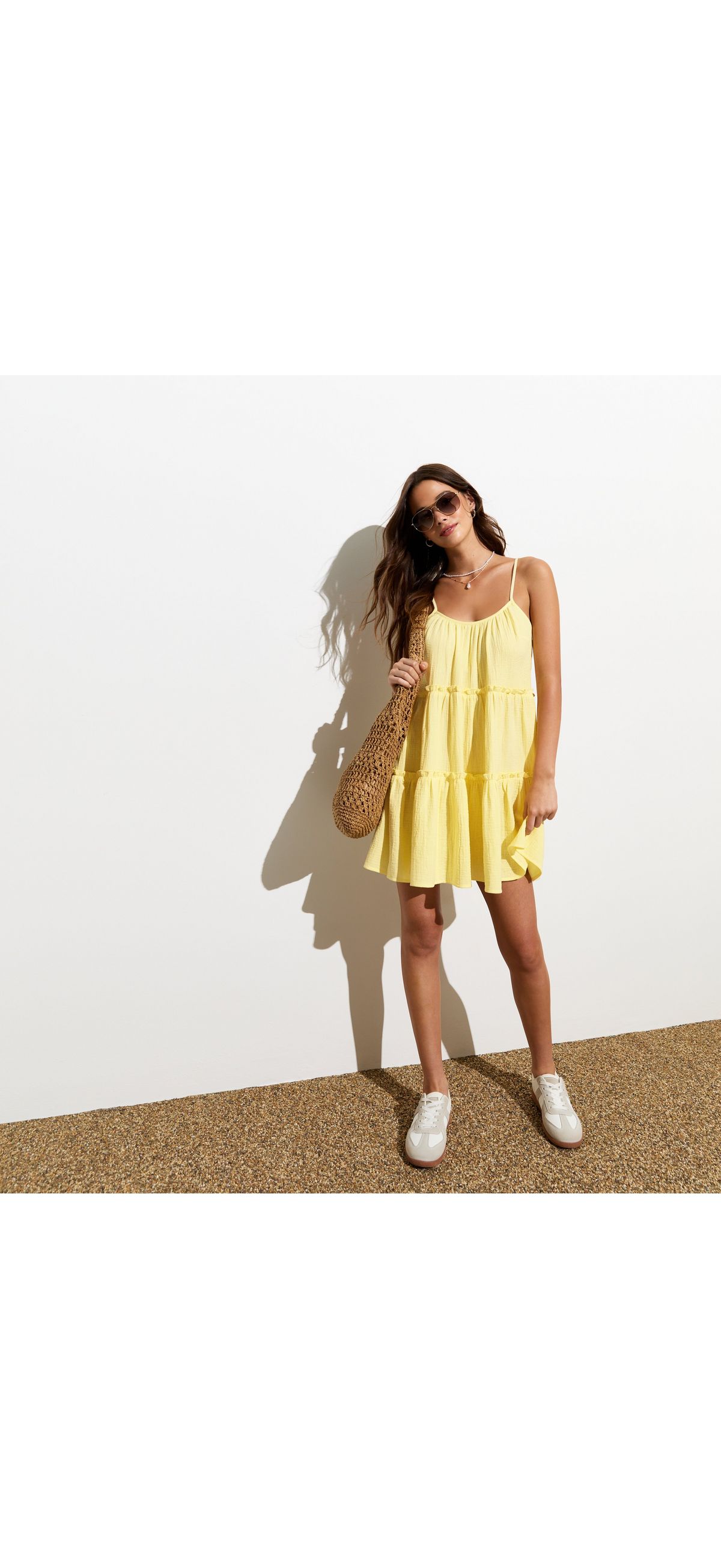 Yellow Strappy Tiered Mini Dress New Look Yellow Strappy Tiered Mini Dress New Look