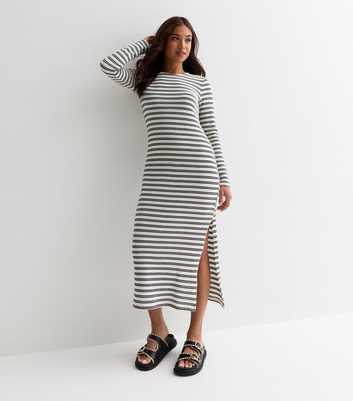 Petite Stripe Long Sleeve Split Hem Midi Dress