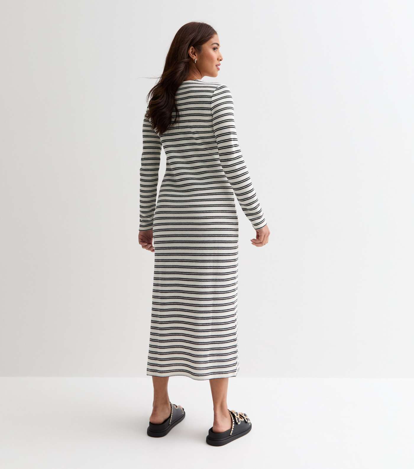 Petite Stripe Long Sleeve Split Hem Midi Dress Image 4