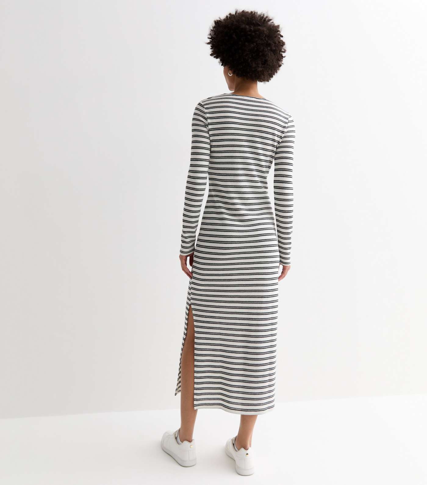 Tall White Stripe Fine Knit Split Hem Midi Dress Image 4