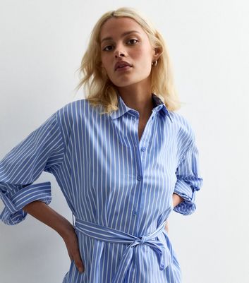 Shirt dress blue and white striped online