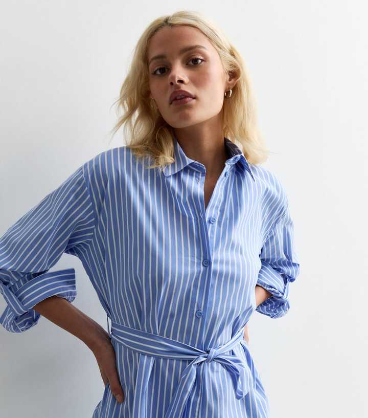 Blue Stripe Belted Midi Shirt Dress | New Look