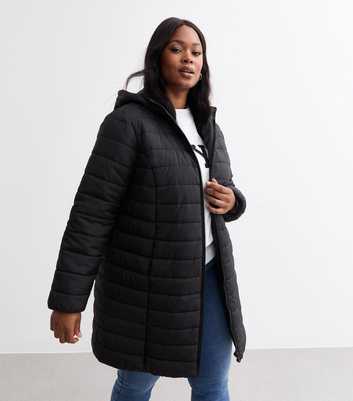 Curves Black Hooded Longline Puffer Coat