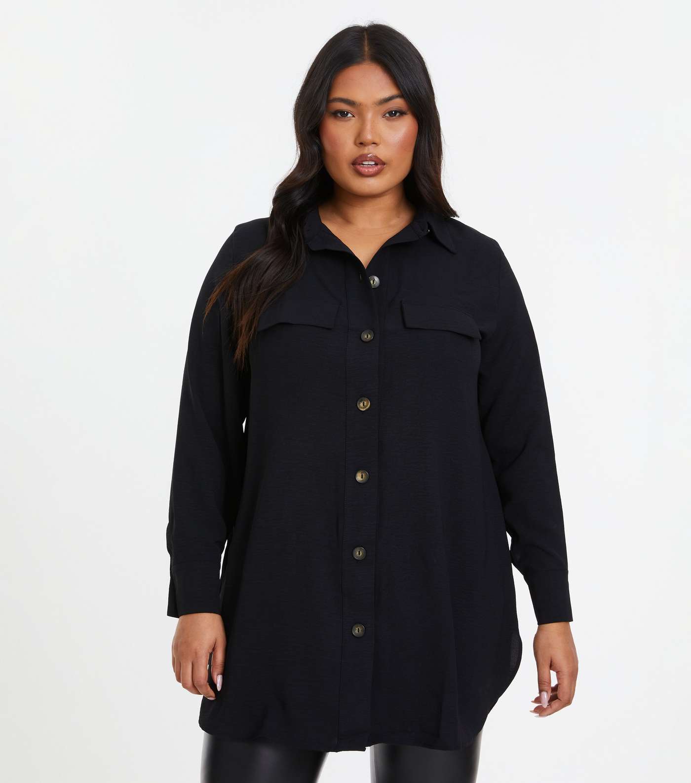 QUIZ Curves Black Long Sleeve Longline Shirt