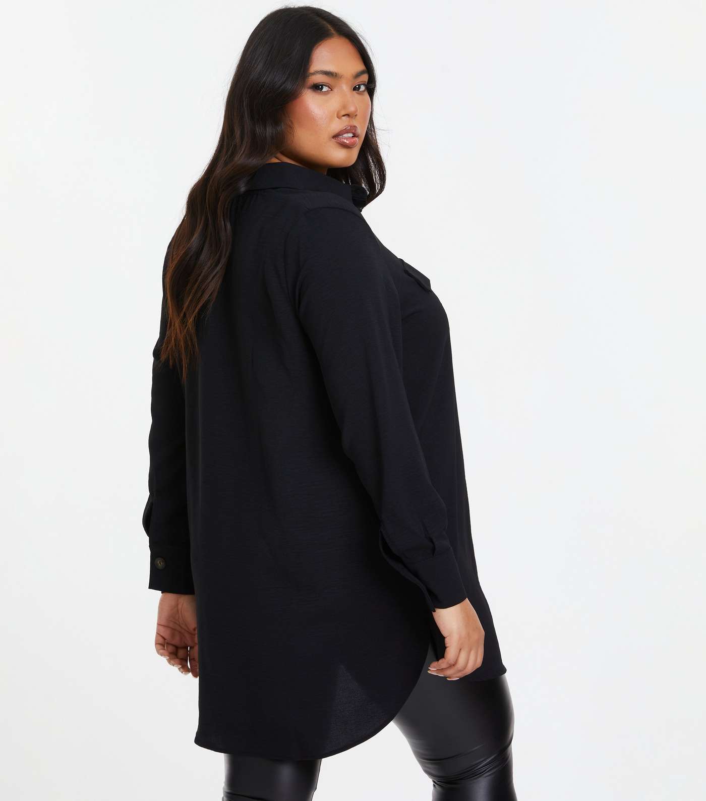 QUIZ Curves Black Long Sleeve Longline Shirt Image 3